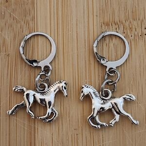 Hand Crafted Silver Horse Charm Pierced Earrings Stainless Steel Leverback